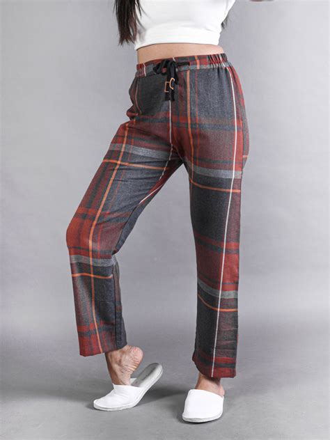 Maroon Grey Checkered Flannel Cabin Pants For Women Bombay Trooper