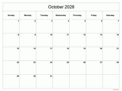 Printable October 2028 Calendar Free Printable Calendars