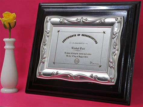Laser Engraved Silver Plated Certificate