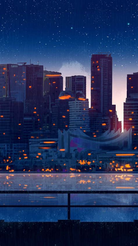 Stunning anime city wallpaper 42583 99 anime scenery. -Anime city lights night rain umbrella sky k ou Iphone ...