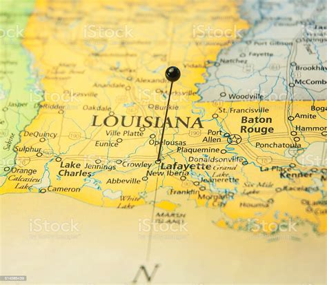 Macro Travel Road Map Of Lafayette Baton Rouge Louisiana Stock Photo