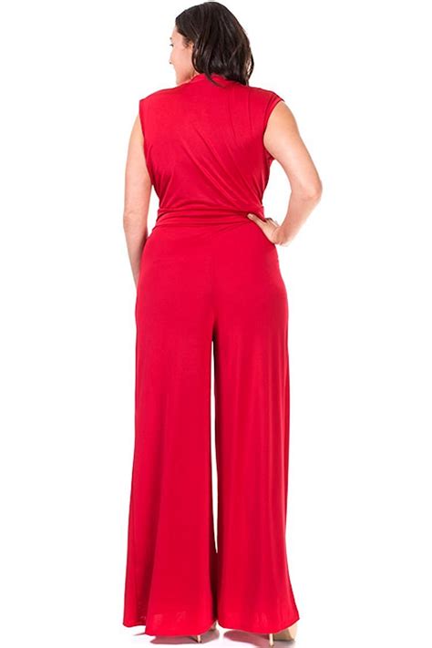 plus size wide leg sleeveless cool knit jumpsuit made in usa made of wrinkle free silky