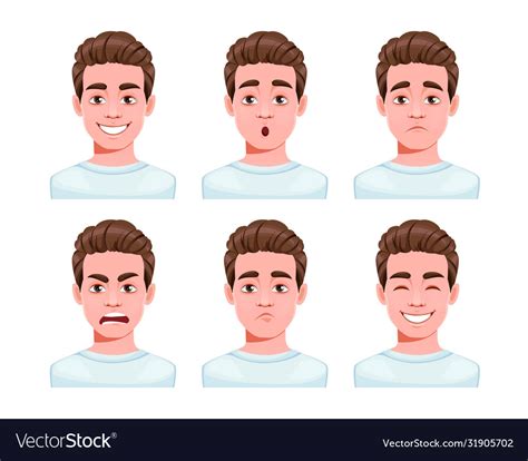 Face Expressions Handsome Man Cartoon Character Vector Image