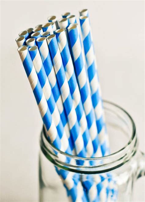 Paper Straws Bright Blue And White Striped — Thatch And Thistle Supply Co