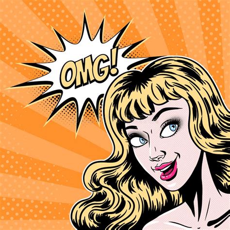 Comic Style Beautiful Young Blond Woman Surprised Expression Open