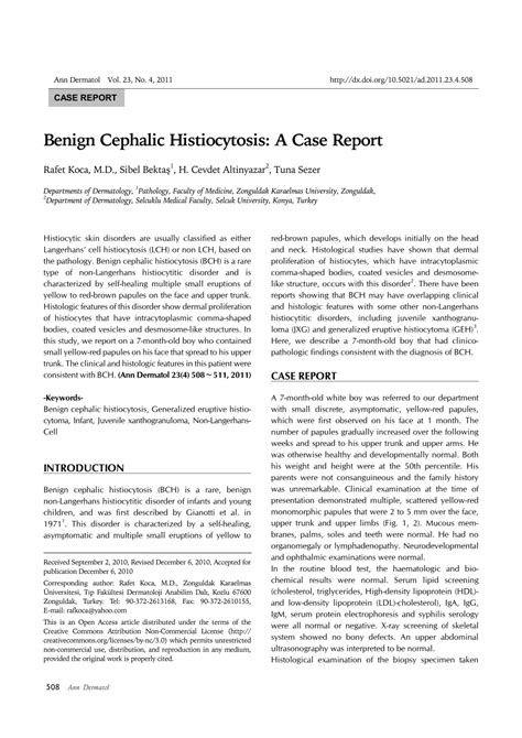 Pdf Benign Cephalic Histiocytosis A Case Report