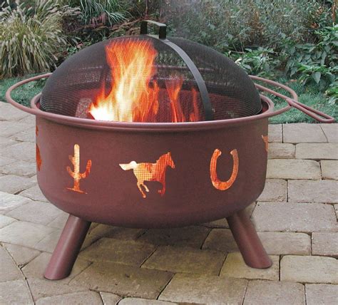 30 Cowboy Western Fire Pit With Cooking Grate And Spark Screen Wood
