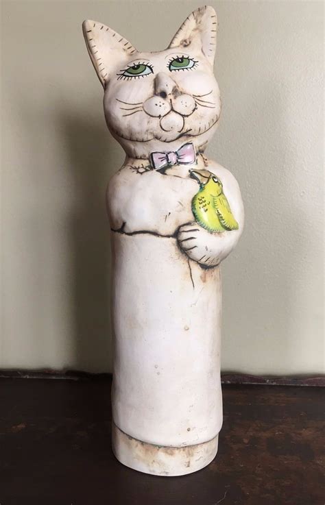Catskill Artist Barbara Sexton 1979 Ceramic Cat With Bird Figurine Vase Pottery Ebay Pottery
