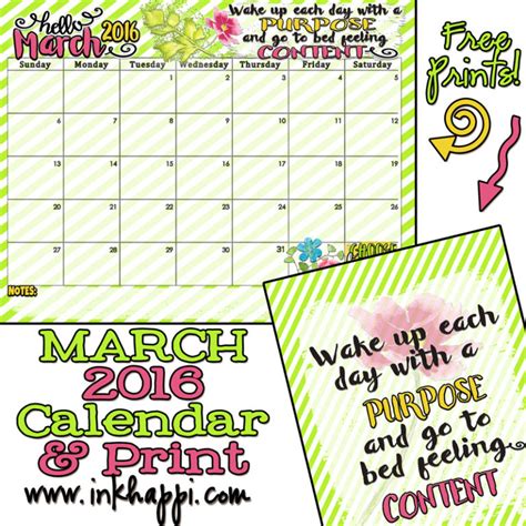 March 2016 Calendar With Some Purpose And Contentment Inkhappi
