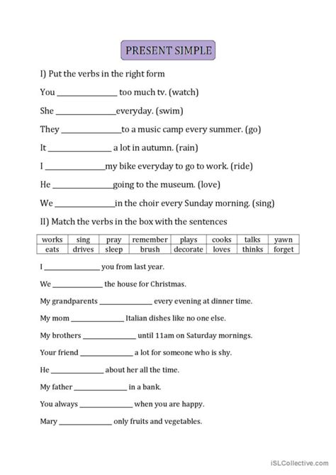 Present Simple Practice Worksheets Worksheets For Kindergarten