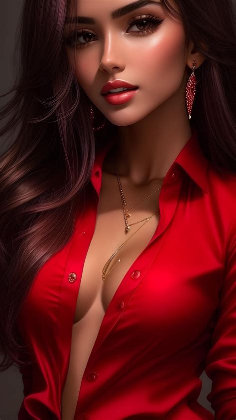 Portrait Of A Gorgeous Girl Wearing Red Shirt Beautiful Women Pictures