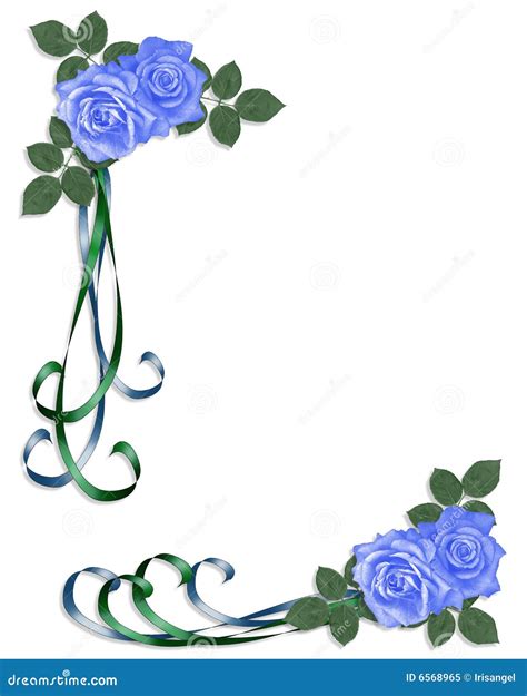 Blue Roses Ornamental Invitation Border Stock Photo