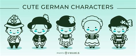 Cute German Stroke Characters Set Vector Download