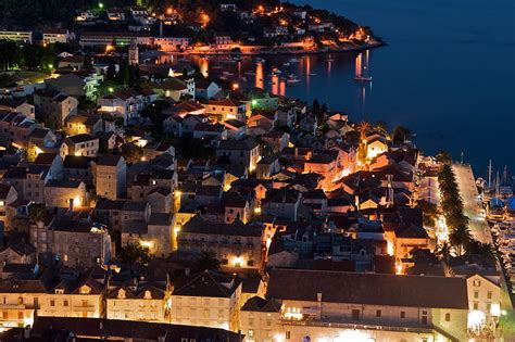 Hvar At Night Croatia Architecture Coast Lights Sea Night Hd