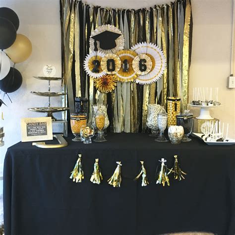Royal blue and gold graduation party by ev events and rentals preview. Graduation candy/dessert table.Black and gold, black and ...