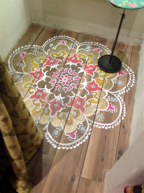 top  stencil  painted rug ideas  wood floors