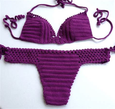 crochet bikini purple color swimsuit women swimwear crochet bikini set bathingsuit summer