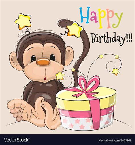 Greeting Card Cute Monkey With T On A Beige Background Download A