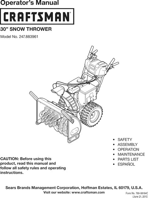 Craftsman 247883961 User Manual Snowthrower Manuals And Guides 1306517l