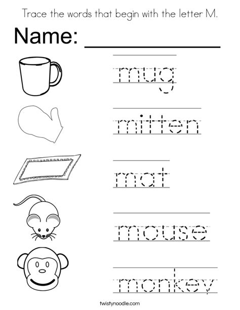 Coloring page for letter m. Trace the words that begin with the letter M Coloring Page ...