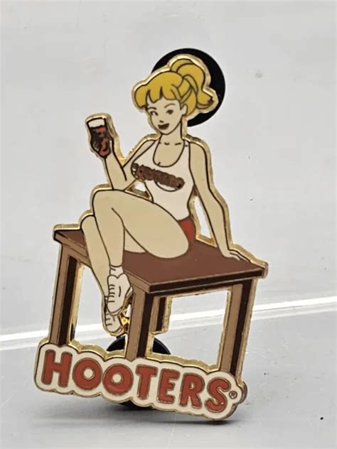 Hooters Enamel Pin Hat Lapel Lanyard Sexy Pinup Girl Sitting On Table 1499 Picclick