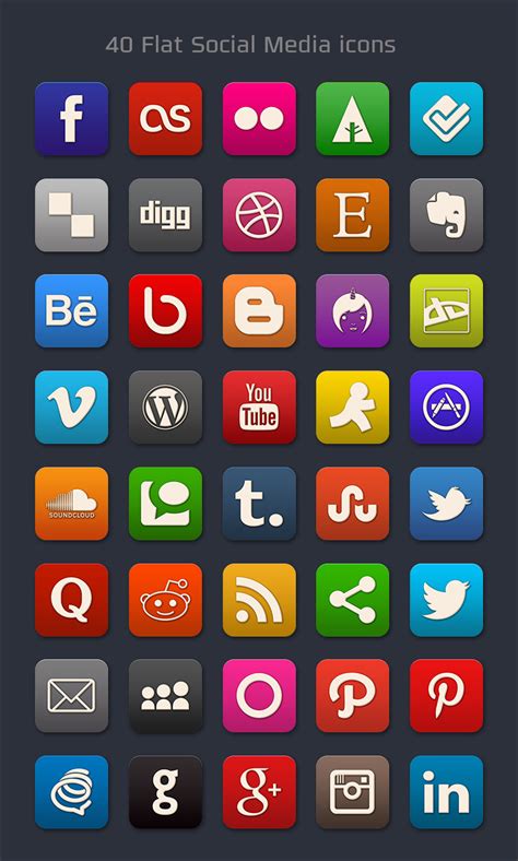 40 Free Flat Social Media Icons PNGs Psd File