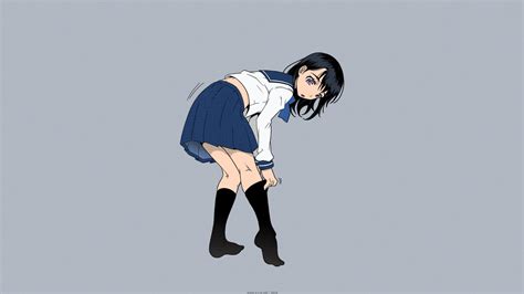 Anime Girls Manga Mudou Eichi Long Hair Socks Purple Eyes Simple