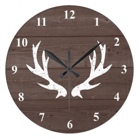 Vintage Rustic Hunting Deer Antler Wood Wall Clock Boys Hunting Bedroom