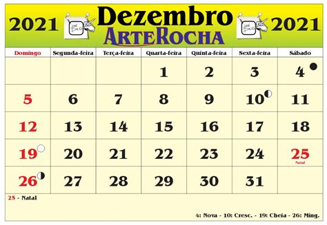 Arterocha Calendario MÊs De Dezembro 2021