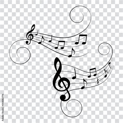 Set Of Music Notes With Swirls Vector Illustration Stock Vector
