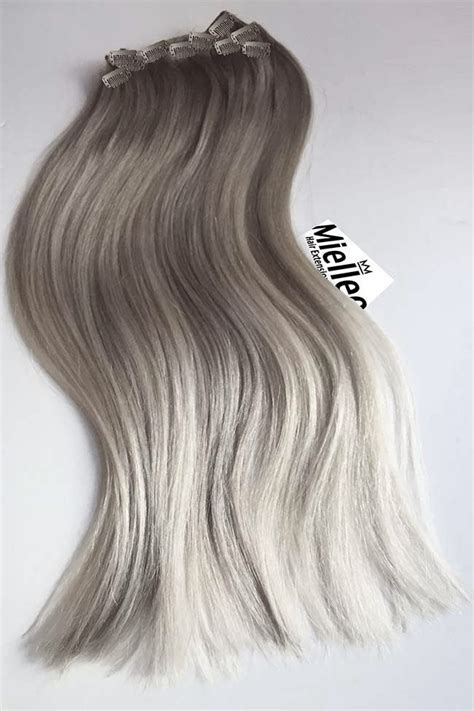 Medium Ash Blonde Balayage Clip In Extensions Straight Human Hair
