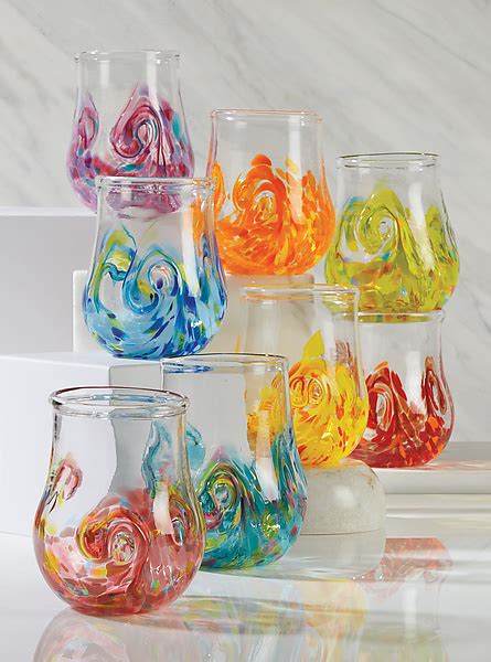 Set Of Eight Bright Twisty Cups By Mariel Waddell And Alexi Hunter Art Glass Drinkware