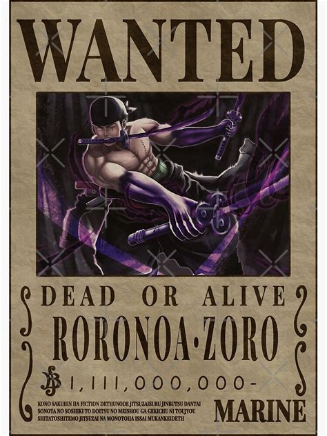 Roronoa Zoro Wanted Poster One Piece King Of Hell Vice Captain Poster For Sale By