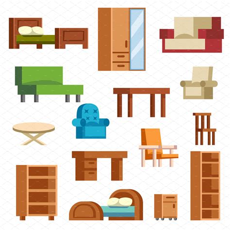 Furniture And Home Decor Vector Set Custom Designed Illustrations