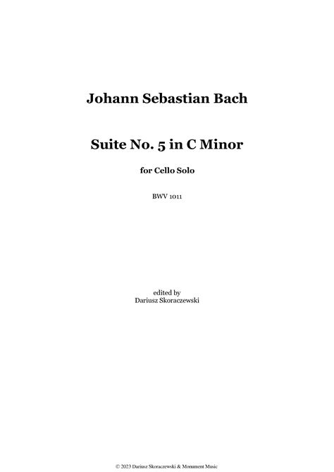 Bach Suite No 5 For Cello Solo In C Minor Bwv 1011 Arr Dariusz