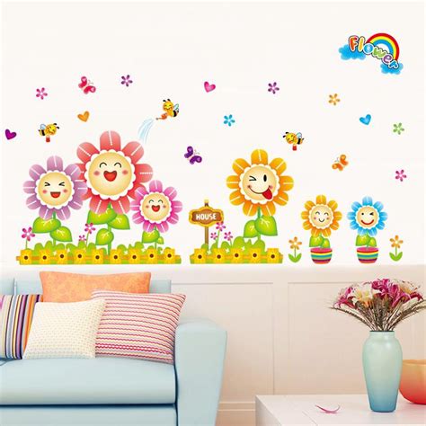 Stiker dinding bunga matahari hangat, TK dinding kamar anak- | Shopee
