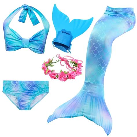 6 Colors Girls Swimming Mermaid Tail With Monofin Bathing Suit Children