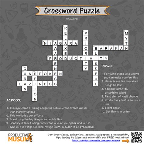 Brain Teaser Productivity Crossword Puzzle Answers
