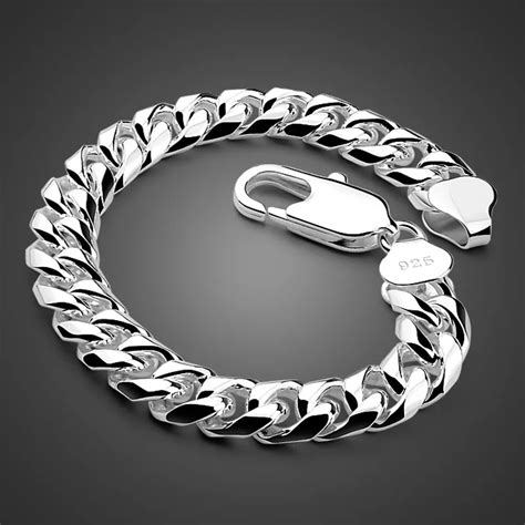 Men Sterling Silver Jewelry 100 925 Sterling Silver Vintage Link Chain Bracelet Thick Bracelet