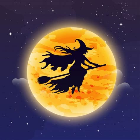 Witch Flying On Broomstick Halloween Illustration Witch Silhouette