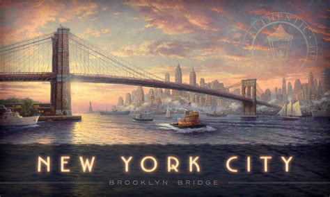 New York City Brooklyn Bridge 18″ X 30″ Wood Sign Thomas Kinkade