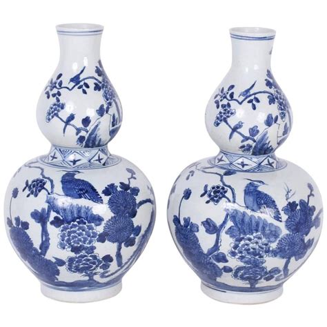 Pair Of Blue And White Double Gourd Vases In 2021 Vase Blue And