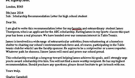 letter of recommendation for scholarship sample