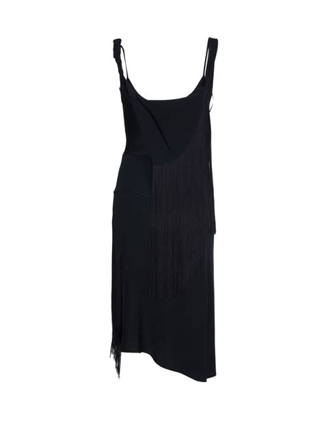 Woman Victoria Beckham Black Acetate Asymmetric Fringe Mini Dress