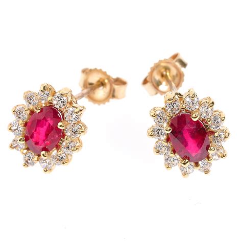 14k Yellow Gold Ruby And Diamond Stud Earrings