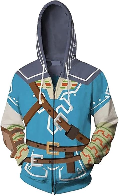 Unsiex Zelda Print Hoodie Zelda Link Cosplay Hooded Sweatshirt Zip