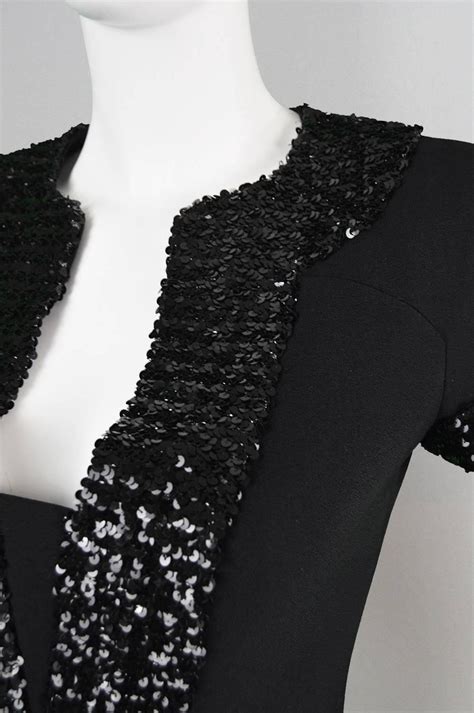 1960s Early Emanuel Ungaro Vintage Beaded Black Crepe Dress For Sale