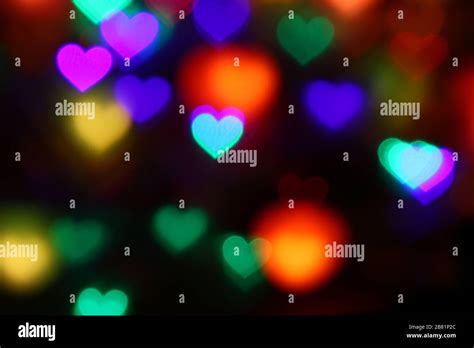 Valentines Colorful Heart Shaped Bokeh On Black Background Lighting
