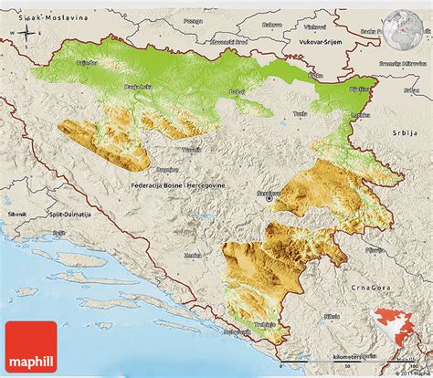 Physical D Map Of Republika Srpska Shaded Relief Outside Free