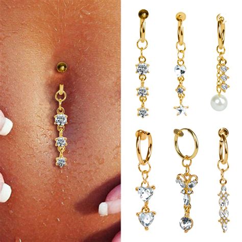 Faux Fake Belly Gold Silver Fake Belly No Piercing Clip On Umbilical Navel Fake Pircing